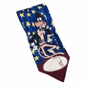 Vintage The Pink Panther Tie Necktie Star Tapping Red Blue Gold